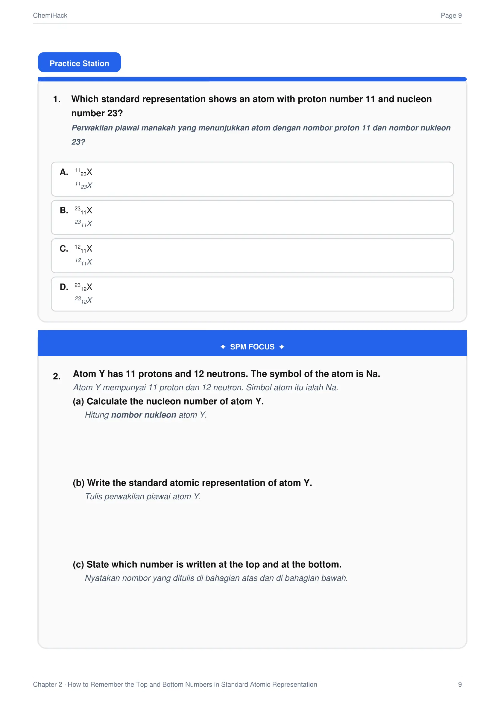 ChemiHack practice page about standard atomic representation